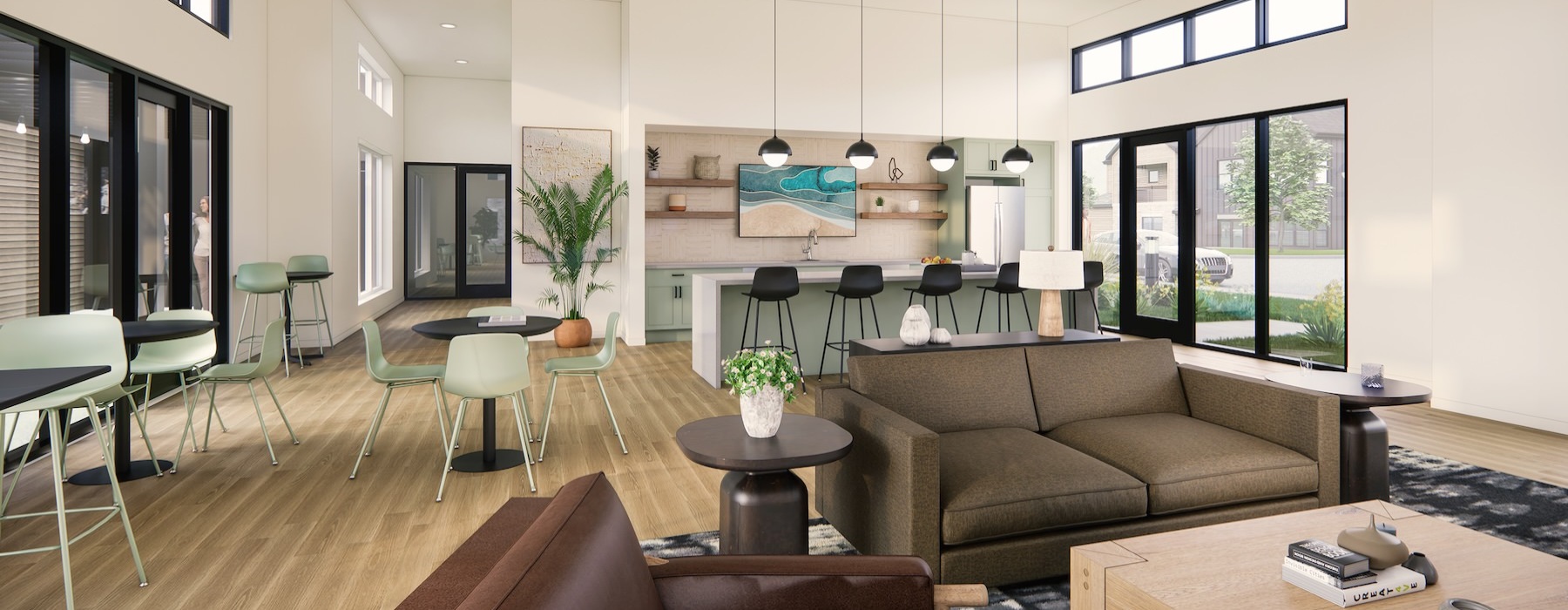 a living room with a large window