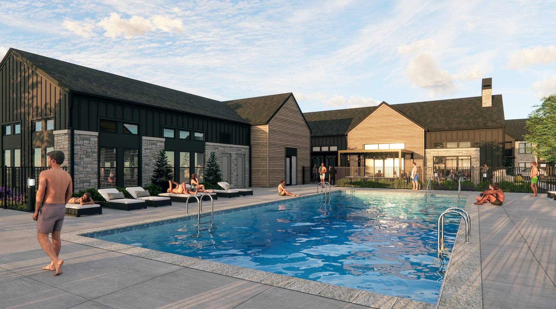 a swimming pool with people